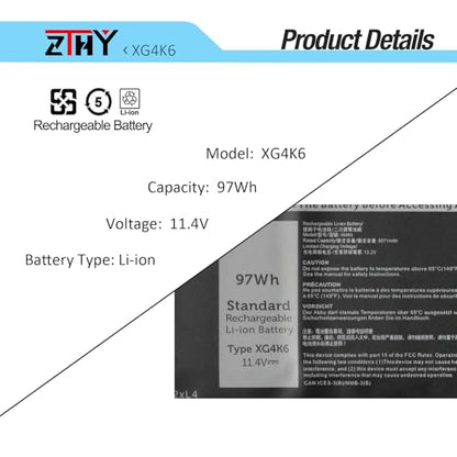 XG4K6 Laptop Battery Replacement for Dell Precision 5750 5760 5770 XPS 17 | 9700 9710 9720 9730 Series P92F P92F001 P92F002 P92F003 001RR3 01RR3 01RR3YM F8CPG 5XJ6R KVPMY 0YY3V KRDHV 11.4V 97Wh 6-Cells - size: 12.9*3.54*0.39 inch XG4K6