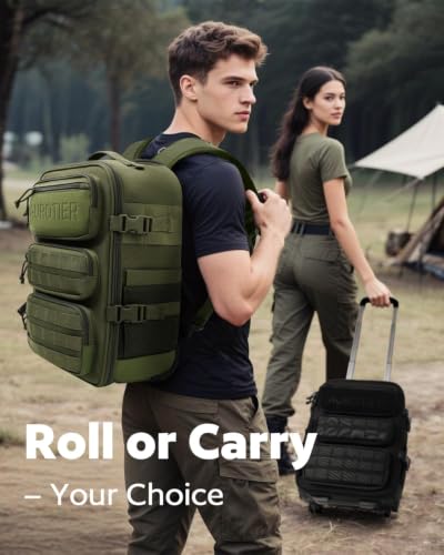 AUROTIER Rolling Tactical Laptop Backpack, Underseat Travel Backpack with Wheels, 16 Inch Wheeled Computer Backpack for Men and Women, Roller Overnight Molle Outdoor Hiking College Carry on Luggage - color: Green