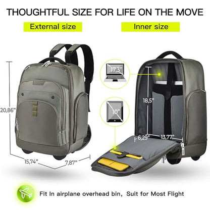 Heliar Rolling Backpack with Wheels | Wheeled Roller Backpack for Business & Travel, Adjustable 13-18 Inch Laptop Backpack with Laptop Compartment & Carry-On Design - color: Green
