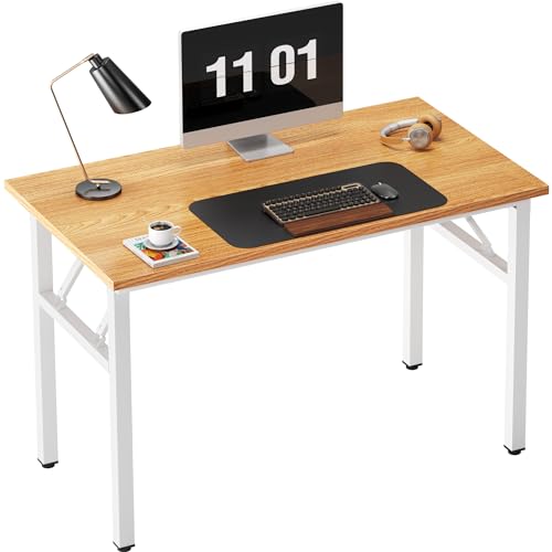 Need Small Folding Computer Desk, 39.4 Inch Writing Table, Teak & White | No-Assembly, Sturdy Foldable Desk for Home Office, Bedroom, Dorm Room, Student Study, Collapsible, Compact, Easy Storage - color: Teak & White, size: 39.4 inches
