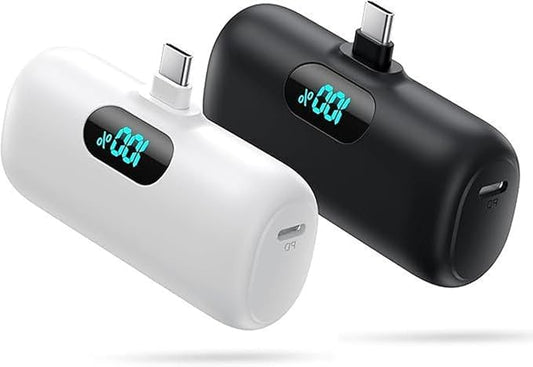 [2 Pack]Small Portable Charger for iPhone 17/16/15 Series,5500mAh 3A PD USB C Power Bank, Mini Travel Essentials Battery Pack for iPhone 17/17 Pro/16/16 Plus/16 Pro/15 Pro Max,Samsung,Android/LG etc - color: A-Black+White, size: 5500mAh