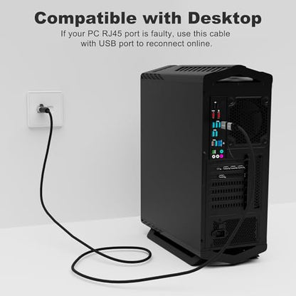 USB to Ethernet Cable 8 FT, USB-C & USB-A Port Two in One, USB C to RJ45 Network Cord, Gigabit, Directly Connected, Thunderbolt 4/3 Compatible with PCs, Laptops, Tablets, Smartphones- Not for Charging - size: 8 FT
