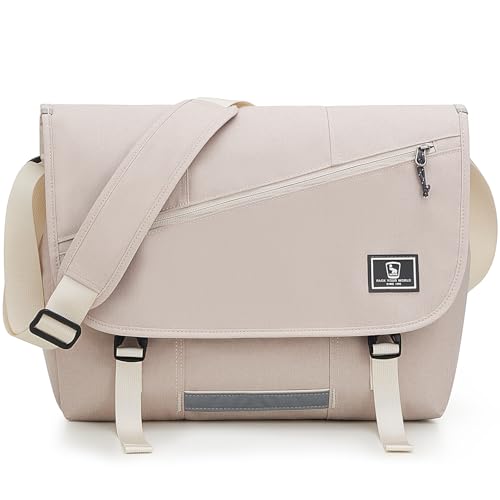 OIWAS Messenger Bag for Women 15.6 Inch Laptop Crossbody Bag for Men, White | Casual Satchel Shoulder Bag Briefcase with Water Bottle Pocket & Reflective strips for Travel Work Outdoor Activities - color: White, size: 15.6 Inch