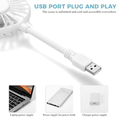 Tujoe 2 Pcs USB Fan, Mini Portable Desk Fan, White | USB Powered, Adjustable Rotation, Compact Design, Compatible with Laptop, Power Bank and USB Adapter for Office Travel