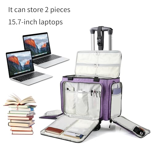Rolling Teacher Bag with Five 360-Degree Swivel Wheels,Teacher Tote Bag with Detachable Trolley,Using YKK zipers,Fits for 15.6" Laptop (Lilac) - color: Lilac