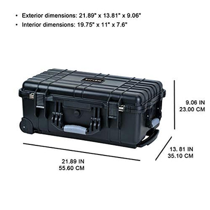 MEIJIA All Weather Rolling Waterproof Protective Case, Hard Camera Case,Dry Case with Retractable Pull Handle and Wheels,Foam Inserted, Elegant Black,22 x13.81x9inches - color: Black