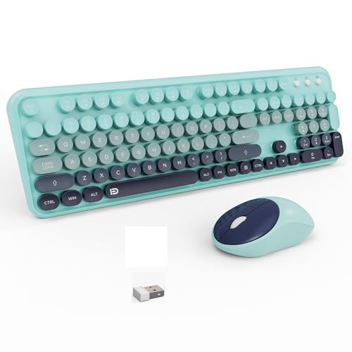 Wireless Keyboard and Mouse Combo, 2.4 GHz Wireless Full-Sized Typewriter with Round Keycaps, Mouse and Keyboard for Windows, Computer, Desktop, PC, Laptop (GradientBlue) - color: GradientBlue