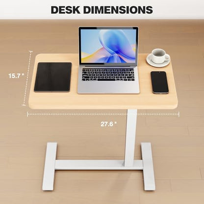ROMOON Overbed Table with Wheels, Height Adjustable Hospital Bedside Table | Mobile Standing Desk & Rolling Laptop Cart for Home Office, Bed, Couch, Small Spaces, 27.6" W x 15.7" D, Natural Oak - color: Natural Oak