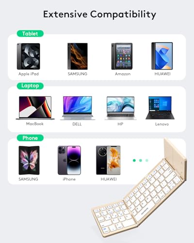 Samsers Foldable Bluetooth Keyboard with Touchpad, Ultra Slim Compact, Gold | Multi-touch Trackpad, Full Size, Phone Holder, USB-C Charging, 3 Device, for Android Windows iOS Mac OS, Mobile Productivity - color: Desert Gold, size: 3-Device