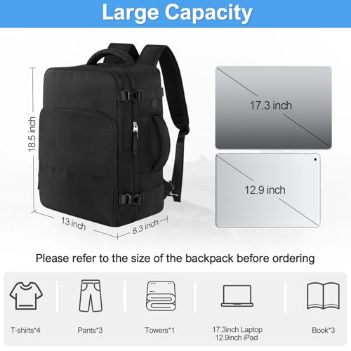Sinaliy Travel Backpack, Carry on Flight approved Travel Bag with Multi-Pockets, Waterproof 17.3inch Laptop Backpack for Men Women, Black | Waterproof 17.3 Inch Laptop Backpack with Multi-Pockets, Personal Item Travel Bag for Men for Work, College, Busine