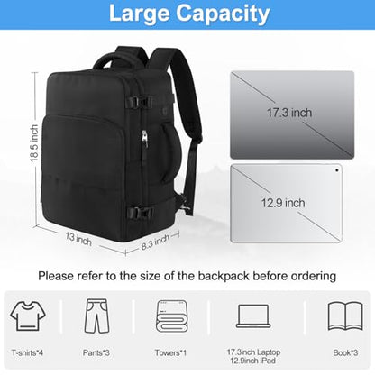 Sinaliy Travel Backpack, Carry on Flight approved Travel Bag with Multi-Pockets, Waterproof 17.3inch Laptop Backpack for Men Women, Black | Waterproof 17.3 Inch Laptop Backpack with Multi-Pockets, Personal Item Travel Bag for Men for Work, College, Busine