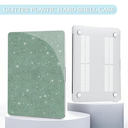 B BELK for MacBook Air 13.3 inch Case M1 A2337 A2179 A1932, Glitter Green | 2021-2018 Released, Sturdy Protective Laptop Hard Shell with 2 Keyboard Covers - color: Sparkling Glitter Green