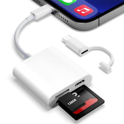 SD Card Reader for iPhone iPad,Micro SD Card Reader Memory Card Reader Plug and Play Trail Camera SD Card Adapter,Simultaneous Charging and Reading - color: Pearl White
