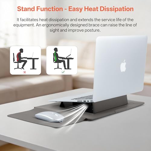 13-14 Inch Protective Laptop Sleeve Case with Stand, for MacBook Pro 14'' M5~M1, Pro/Max(2026-2021), MacBook Air 13.6'' M5-M2, (2026-2022), iPad Air/Pro Surface, PU Leather Laptop Case (13"-14" Grey) - color: Grey, size: 13-14 Inch