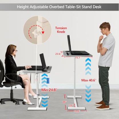 BeGyoku Overbed Table,Over The Bed Table with Hidden Wheels&Cup Holder,Adjustable Bedside Table and Rolling Table Tray&Laptop Cart,Hospital Table Over Bed for Home Use(Gray) - color: Grey