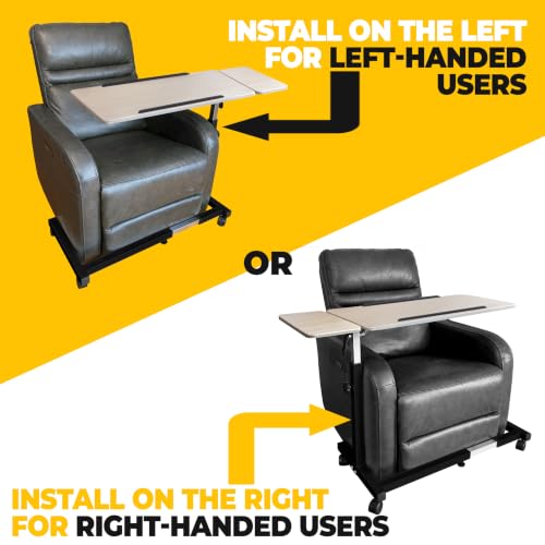 Recliner Table, Over the Bed Table with Wheels, Adjustable Width & Height, with Split Tilt Design & 4 Caster Wheels with Brakes (Beechwood Tabletop, Black Base) - color: Beechwood, Black Base