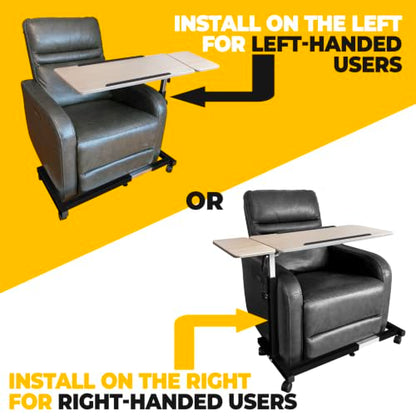 Recliner Table, Over the Bed Table with Wheels, Adjustable Width & Height, with Split Tilt Design & 4 Caster Wheels with Brakes (Beechwood Tabletop, Black Base) - color: Beechwood, Black Base