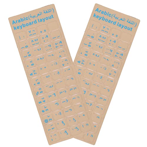 2 Pack Universal Arabic Keyboard Stickers, Transparent Background, with Blue Lettering for Computer Laptop Notebook Desktop, Replacement Computer Keyboard Stickers (Arabic) - color: Arabic-transparent/Blue Letters