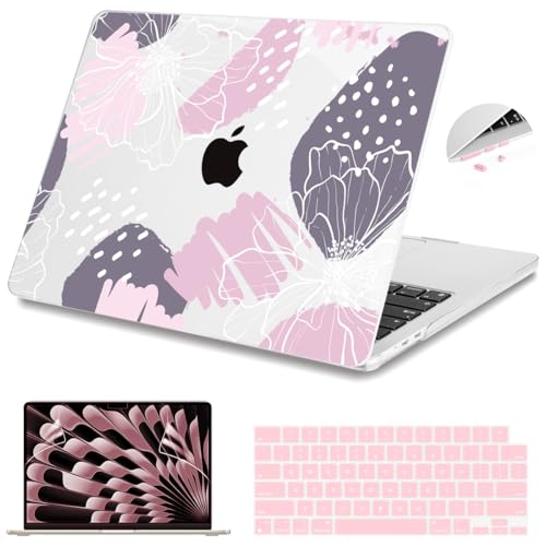 Teryeefi Compatible with M4 M3 M2 MacBook Air 15 Inch 2024 2023 Case Model A3241 A3114 A2941 with Liquid Retina Display, Protective Plastic Hard Shell Cover with Keyboard Cover - Abstract Flowers-A - color: Abstract Flowers-A