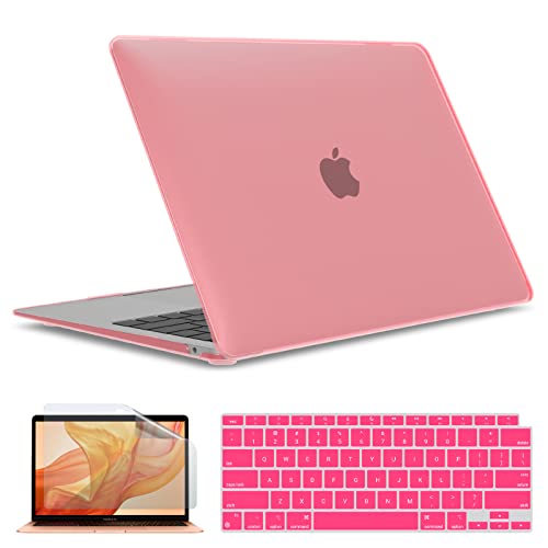 IBENZER Compatible with New MacBook Air 13 inch case 2022 2021 2020 M1 A2337 A2179 A1932, Hard Shell Case&Keyboard Cover&Screen Film for Mac Air 13 with Touch ID (2018-2022), Pink, AT13PK+2 - color: Pink