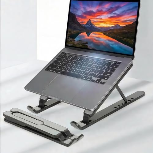 Adjustable Laptop Stand, Ergonomic Laptop Riser for Desk, Foldable & Portable Computer Stand Compatible with MacBook Air Pro, Dell, HP, Lenovo, All 10-17.3” Laptops - Black - color: Black
