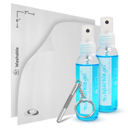 Sparkle Anti-Reflective Safe Gel Lens Cleaner & Repair Kit – (2) 2oz Glasses Cleaner Spray, (2) Microfiber Cloth & Keychain Screwdriver for Eyeglasses, Lenses & Screens (5 Piece Set) - size: 2 Fl Oz (Pack of 2), style: 2x2oz Lens Spray + 2 Microfiber Clot