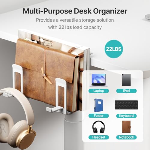 Laptop Stand Vertical, 2-Slot Under Desk Laptop Holder, White | Desk Side Storage with Headphone Holder, Laptop Organizer for Office Gaming - color: White
