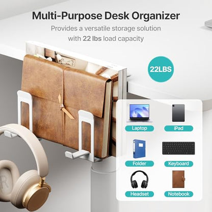 Laptop Stand Vertical, 2-Slot Under Desk Laptop Holder, White | Desk Side Storage with Headphone Holder, Laptop Organizer for Office Gaming - color: White