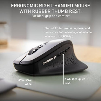 Cherry Stream Desktop Comfort, Wireless Keyboard and Mouse Combo, 2.4 GHz Connection, Whisper-Quiet Keys, Ergonomic Right-Handed Mouse, Battery-Powered, Black - color: Black, size: Desktop Combo