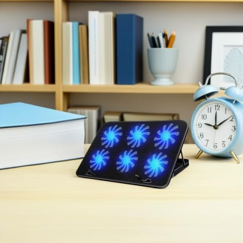 Laptop Cooling Pad with 6 Fans, Black Alloy and Abs Material, Anti-Slip Pad, Easy to Use Laptop Cooler Stand for Gaming and Office Use