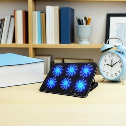 Laptop Cooling Pad with 6 Fans, Black Alloy and Abs Material, Anti-Slip Pad, Easy to Use Laptop Cooler Stand for Gaming and Office Use