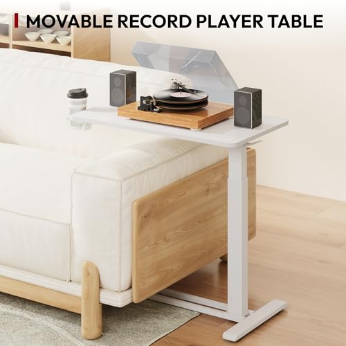 SANODESK Mobile Standing Desk with Hidden Wheels,Pneumatic Laptop Desk Rolling Computer Cart Movable Height Adjustable Small Sit Stand Desk for Home Office(31.5" W x 15.7" D,White) - color: White, size: 32x18