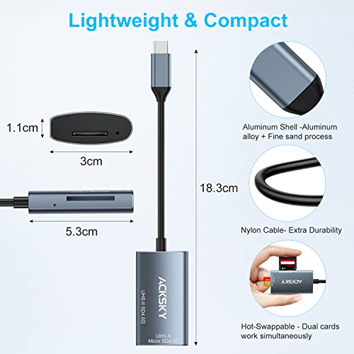 USB-C 4.0 Card Reader - Supports SD/SDHC/SDXC & Micro SDHC/SDXC/MMC UHS-I/II, for iPhone, iPad, MacBook Pro & Samsung S22
