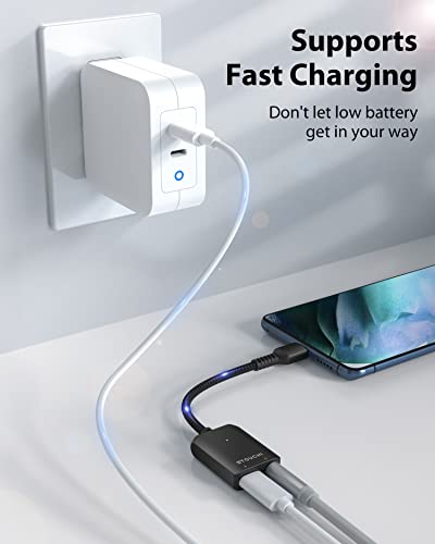 Stouchi USB C to 3.5mm Headphone and Charger Adapter, 2 in 1 USB-C to Aux Audio Jack with 30W Safe Fast Charging Hi-res DAC for iPhone 17/16 /15, Pixel 9/8 /7/6, iPad,Galaxy S25 S24 S23 Ultra (Black) - color: Black