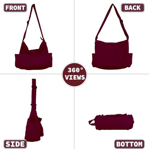 Canvas Messenger Bag Large Hobo Crossbody Bag with Multiple Pockets Casual Shoulder Tote Bag for Women and Men - color: D Red