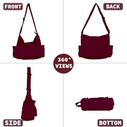 Canvas Messenger Bag Large Hobo Crossbody Bag with Multiple Pockets Casual Shoulder Tote Bag for Women and Men - color: D Red