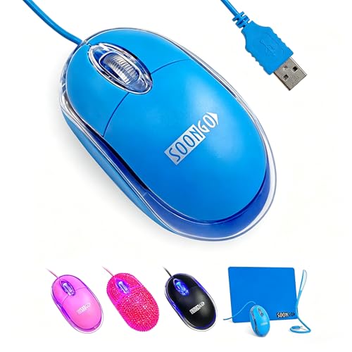 SOONGO Kids Mouse for Laptop USB Ergonomic Optical Mouse Blue Color 1.5M Cable - color: Blue
