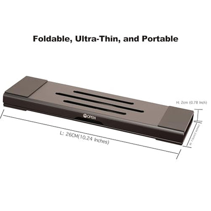 Aluminum Fold & Laptop Riser Stand 3-in-1 Adjustable, Foldable Cooling Stand with Integrated Storage Box, Ruler and Ultra-Slim Portable Design for MacBook, Tablet, Ipad, Keyboard and All Laptop - color: Black