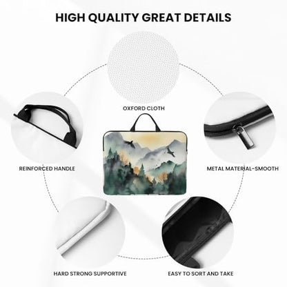 14 inch Laptop Sleeve with Handle Shockproof Laptop Bag Waterproof Computer Cover Bag Mountain Birds Watercolor Briefcase