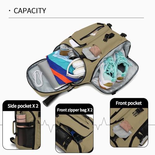 Kalesi Gym Duffle Bag Backpack 4-Way Waterproof with Shoes Compartment for travel Sport Hiking laptop - color: 02-wood Color