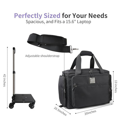 Rolling Teacher Bag with Five 360-Degree Swivel Wheels,Teacher Tote Bag with Detachable Trolley,Using YKK zipers,Fits for 15.6" Laptop (Black) - color: black