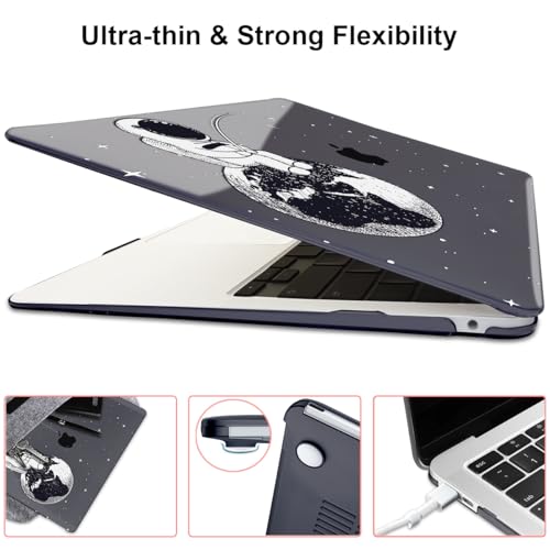 Compatible with MacBook Air 13 inch Case M1 A2337 A2179 A1932 Cover 2021 2020 2019 2018 Release with Retina Display & Touch ID, Crystal Black Pattern Plastic Hard Shell Case, Astronaut Earth - color: Astronaut Earth