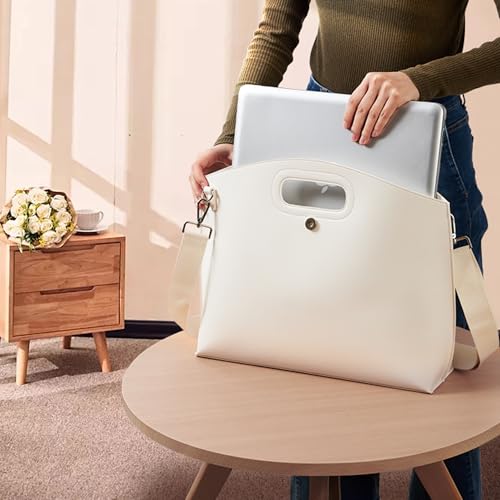 KALIDI Messenger Bag 16 Inch Slim Laptop Vegan Leather Briefcase Crossbody Tote for 15.6" Notebook Business Work Office Bag - color: Beige