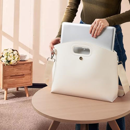 KALIDI Messenger Bag 16 Inch Slim Laptop Vegan Leather Briefcase Crossbody Tote for 15.6" Notebook Business Work Office Bag - color: Beige
