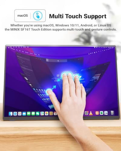MINIX 16 inch Portable Monitor Touchscreen FHD 1200P IPS Display Travel Monitor with Stand/Speaker, Low Blue Light Screen, USB-C HDMI Touch Screen Extended Monitor for Laptop MacBook PC Xbox PS4/5 - size: 16 inch