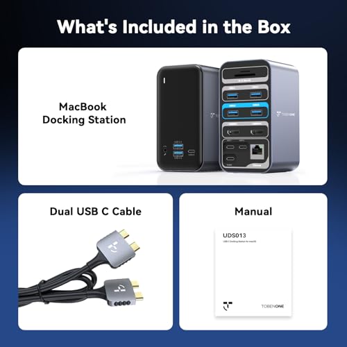 TobenONE 16-in-2 MacBook Docking Station Dual 4K@60Hz, USB C Dock with 2 HDMI/7 USB/Ethernet, for Business Users Home & Office Dual Monitor Setup