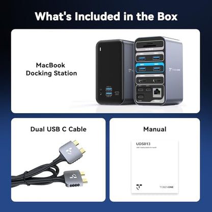 TobenONE 16-in-2 MacBook Docking Station Dual 4K@60Hz, USB C Dock with 2 HDMI/7 USB/Ethernet, for Business Users Home & Office Dual Monitor Setup