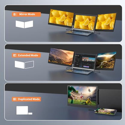 14" Laptop Screen Extender - Upgraded FHD 1080P IPS Triple Portable Monitor: 300% More Efficient, Ultra-Slim Travel Display for 13-17.3" Laptops,with Stand Plug & Play for Windows/Chrome/Mac