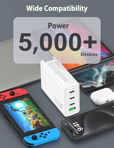 100W USB C Charger Block 4 Port Type C Charging GaN USB C Charger Compatible with MacBook Pro/Air iPad iPhone16/15/14/13 Pro Max Hp Dell Asus Acer Galaxy S24/S23 Fast Wall Power Adapter