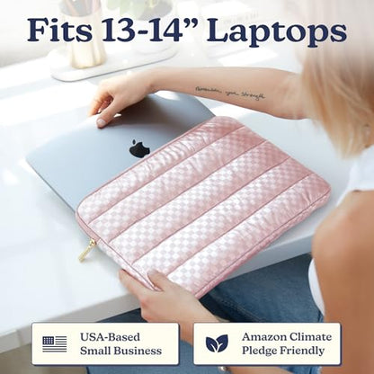 Vandel Puffy Laptop Sleeve Case, 13-14 inch Laptop Sleeve Bag Case 13.3 Inch, Compatible with MacBook Air/Pro 13/Pro 14/iPad Pro 12.9, HP Dell ASUS Computer Bag Cover, Checker Pink - color: c. Checker Pink